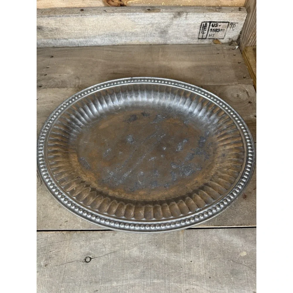Vintage Wilton Armetale Pewter Ribbed and Beaded Round‎ Serving Platter